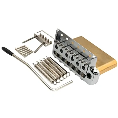 Image of Musiclily Ultra 52.5mm Full Solid Brass 6 Screws PRS Style Knife Edge Tremolo Bridge for Strat Electric Guitar,Chrome