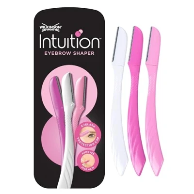 Image of WILKINSON SWORD Intuition Eyebrow Shaper for Women Facial Hair Remover and Trimmer Exfoliating Dermaplaning Tool Pack of 3 Disposable Razors