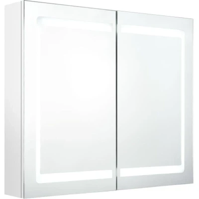 Image of vidaXL LED Bathroom Mirror Cabinet in Shining White with 3 Shelves Wall Mounted Mirrored Energy Efficient Light Strips 80x12x68 cm