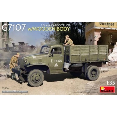 Image of Miniart MIN35386 1:35 1.5t 4x4 G7107 Cargo Truck w/Wooden Body Scale Model kit, Molded Color