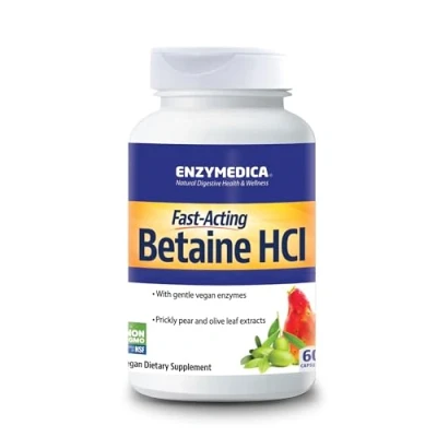 Image of Enzymedica, Betaine HCI, 600mg, Protein Digestion, Dietary Supplement, 60 Capsules, Vegan, Gluten Free, Soy Non GMO