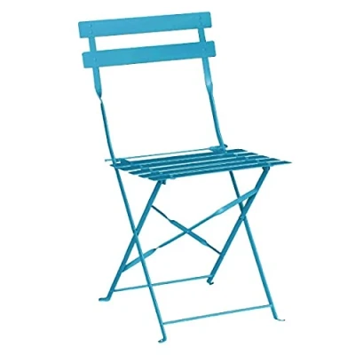 Image of Bolero Perth Pavement Style Steel Folding Indoor Outdoor Chairs Set (Pack 2), Blue, Powder Coated Seat &amp; Frame, Height: 440 mm, GK982