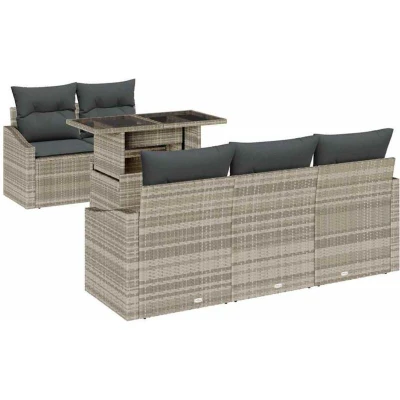 Image of vidaXL 6 Piece Garden Sofa Set with Cushions Light Grey Poly Rattan