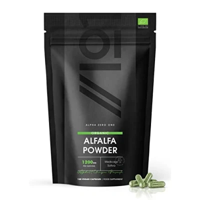 Image of Organic Alfalfa 1200mg 120 Vegan Capsules (2 Months Supply) High Strength Supplement Resealable and Recyclable Pouch by Alpha01