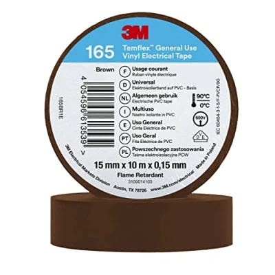 Image of 3M Temflex Vinyl Electrical Tape 165, Brown, 15 mm x 10 m, 100 Rolls/Case