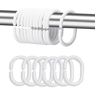 Image of Shower Curtain Rings,12 Pack Plastic Hanging Rings,C Shaped Hook Made of Plastic, Hooks for Bathroom,White, Bathroom Window Rod