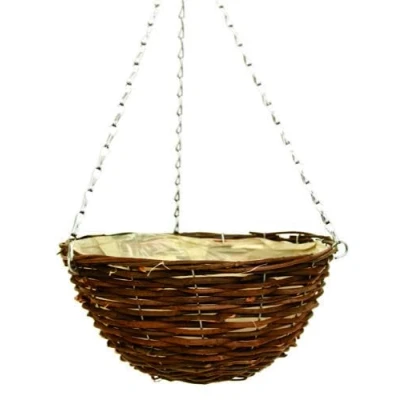 Image of 4 Pcs 25cm 10Inch Dark Brown Wicker Hanging Basket Lined Rattan Willow Planter