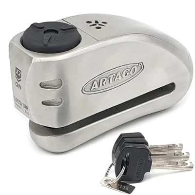 Image of ARTAGO 32 State of The Art Disc Lock Without or with Alarm 120dB + Don&#039;t Touch Warning, Exclusive SAA Triple Locking, Sold Secure Gold &amp; SRA Approved, Stainless Steel Motorcycle Brake Anti Theft