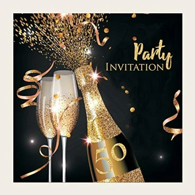 Image of Dotty about Paper Party Invitations Gold Sparkle Champagne Pack of 10 50th (661)