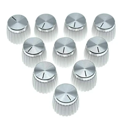 Image of KAISH 10pcs Guitar AMP Amplifier Push on fit Knobs White with Chrome Cap Top Fits 6mm diameter Pots Marshall Amplifiers