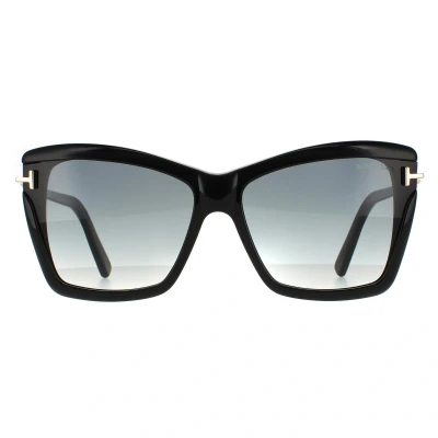 Image of TOM FORD Woman FT0849 Leah 01b Sunglasses Acetate Black Smoke Butterfly Normal Shaded
