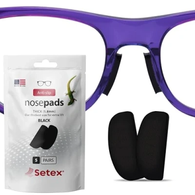 Image of Setex Gecko Grip 1.8mm Anti Slip Nose Pads for Eyeglasses, (5 Black Pair) USA Made, Micro Structured Fibers