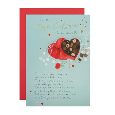 Image of Hallmark One I Love Valentines Card, Card for Love, Heart Shaped Box of Chocolates Design, Valentine&#039;s Day, With Envelope, Green