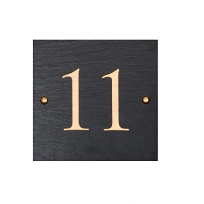 Image of Signs &amp; Numbers Personalised House Numbers, Square Rustic Slate Number with Any 1 9999, Door or Wall Black, 20 x 20cm