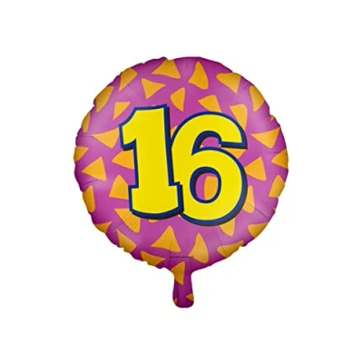 Image of PD Party 7042116 Happy Foil Balloons Celebration Decorations 16 Years, Pink/Gold, 46cm Length x Width Height