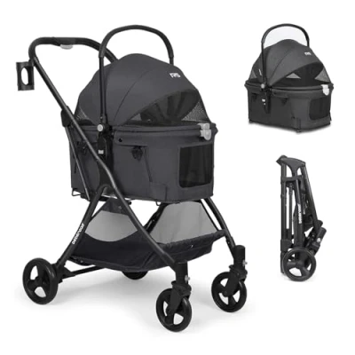 Image of Beberoad 3 in 1 Pet Stroller Dog Pram Detachable Carrier Car Seat Strollers for Small Medium Dogs Cats, Cat Buggy Pushchair Trolley, Folding Lightweight Travel with Mattress (Black)