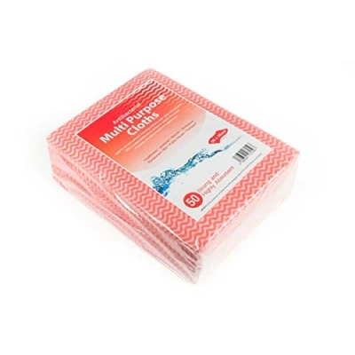 Image of Pack of 50 x Antibacterial Multi Purpose Cleaning Cloth Red / Yellow Green Blue Medium Sized by WE CAN SOURCE IT (RED)