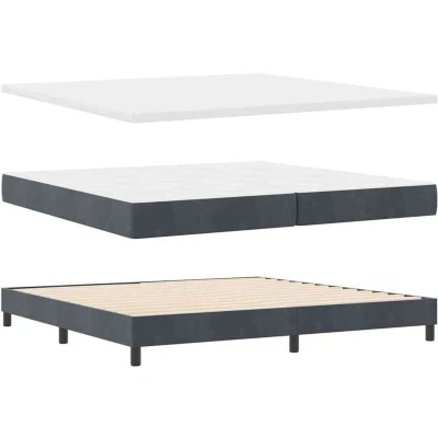 Image of vidaXL Box Spring Bed with Mattress Dark Grey, 200x200 cm, Velvet