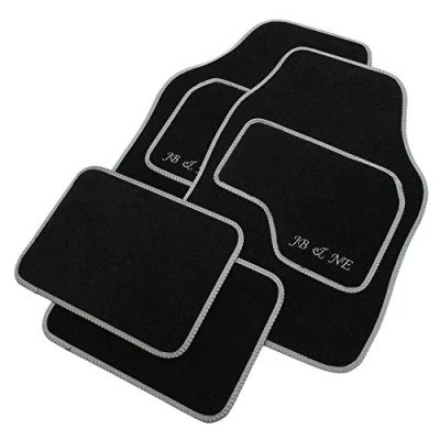 Image of JVL Personalised Universal Black Carpet Car Mat Set with Grey Embroidered Front Mats