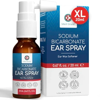Image of Medi Grade Ear Spray for Wax Removal Natural Sodium Bicarbonate Cleaner Blocked Ears and 20ml Bottle with Over 50 Sprays Easy Application Gentle Soothing Care