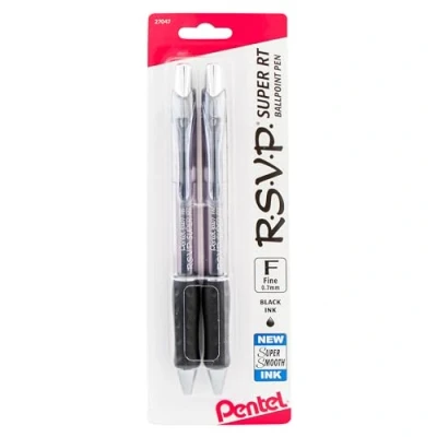 Image of Pentel RSVP Super RT Ballpoint Pen, (0.7mm) Fine Line, Black Ink, 2 Pk BX477BP2A
