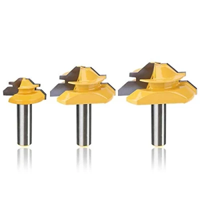 Image of Mesee 3 Pieces 45 Degree Lock Miter Router Bit Set, 1/2 Inch Shank Joint Bits Woodworking Milling Cutter Tool for Making Door Window Cabinet Drawer, 1/2&quot; 3/4&quot; 1&quot; Cutting Stocks