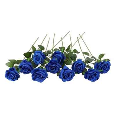 Image of JUSTOYOU 10 PCS Blue Artificial Rose,Silk Flowers Realistic Bouquet,Single Long Stem Fake Roses for Home Table Office Party Wedding Garden Arrangements(10 PCS，Blue)