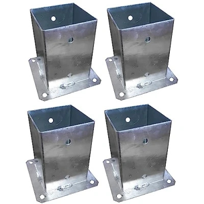 Image of 4 x Bolt Down Square Bracket for Pergola Posts Heavy Duty Hot Dip Galvanised Post Fence Foot Base Support Size: 100mm 100m (4inch 4inch)