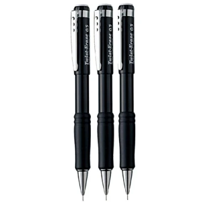 Image of Pentel 0.5mm Lead Size Twist Erase Automatic Pencil Mechanical Drafting Black Barrel Refillable QE515 (Pack Of 3)
