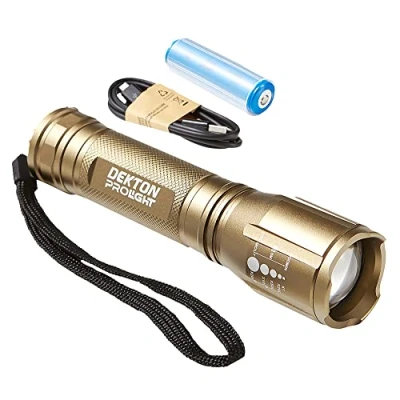 Image of Dekton Pro Light Xt600 Heavy Duty Explorer Torch 400 Lumens/350m Distance ultra Bright Lumens High Intensity Led Adjustable Beam Focus Aluminium Alloy 3xAAA Batteries Included One Button Action
