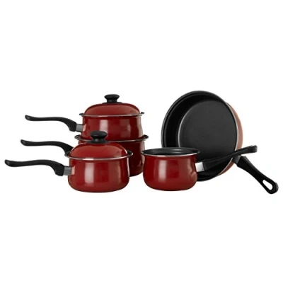 Image of Premier Housewares Steel Pan Set Pots And Pans Sets Non Stick Kitchen Cooking Cookware Red 5 Piece