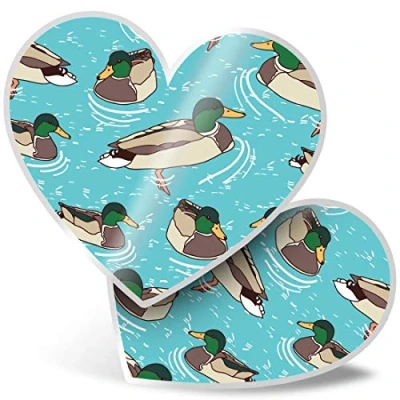 Image of 2 x Heart Stickers 7.5 cm Swimming Mallard Ducks Duck Fun Decals for Laptops,Tablets,Luggage,Scrap Booking,Fridges, #13123