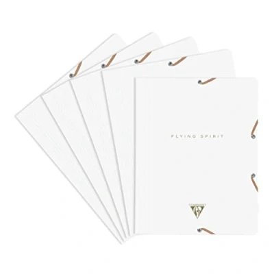 Image of Clairefontaine 104514C A pack of 5 folders with elastic 3 flaps Flying Spirit 24x32cm, laminated white card cover, assorted patterns