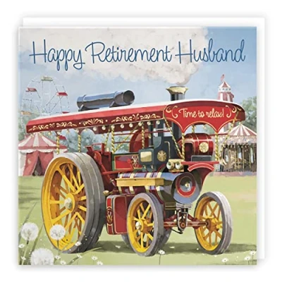 Image of Hunts England Husband Traction Engine Retirement Card Steam Tractor Milo&#039;s Gallery Congratulations For Happy