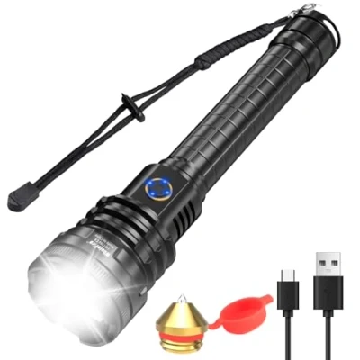 Image of WholeFire LED Torches, Super Bright 90000 Lumens Flashlight USB Rechargeable XHP90 Powerful Torch Light with Zoom, Waterproof 5 Modes for Camping Hiking Biking Outdoor Activities