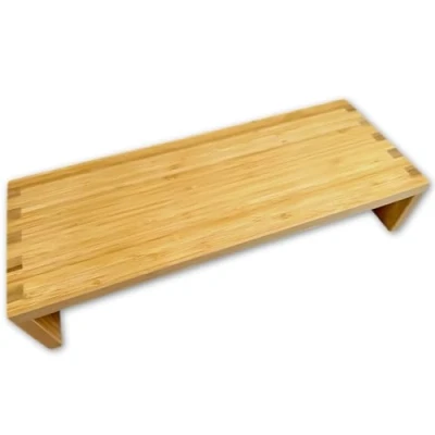 Image of OSCO Bamboo Monitor Stand Shelf Computer Screen Riser Printer Laptop Plinth Full Size Keyboard Storage Fully Assembled H10 x W50 D19.5 cm