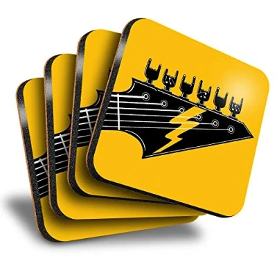 Image of Destination Vinyl ltd Great Coasters (Set of 4) Square Rock Band Electric Guitar Music Drink Glossy Coasters/Tabletop Protection for Any Table Type #12984