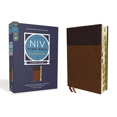 Image of NIV Study Bible, Fully Revised Edition, Large Print, Leathersoft, Brown, Red Letter, Thumb Indexed, Comfort Print: New International Version, ... Print