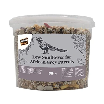 Image of Extra Select Low Sunflower Blend African Grey Parrot Food: 24 Ingredient Seed mix for Health &amp; Vitality 3 Litre Tub