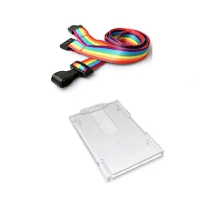 Image of ID Card It Rainbow Lanyard Neck Strap with Safety Breakaway and Strong Clip Pass Badge Holder for Work, Office, Nurses, Pride (Plastic Vert Buddy)