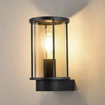 Image of BRIMMEL Outdoor Wall Lights Waterproof Anti Rust Lamp Aluminium Matte Black Garden Sconce Mains Powered E27 Base Glass Outside Lantern for Entryway Patio Garage Porch, Bulb not Included