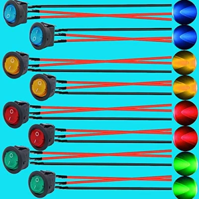 Image of RUNCCI YUN 8Pcs 20A 12V DC On/Off SPST 3Pin Rocker Toggle Switch Control For Car Or Boat With 4 Colour LED Light Illuminated（With welding line）