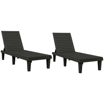 Image of vidaXL Sun Loungers 2 pcs Black 155x58x83 cm Polypropylene