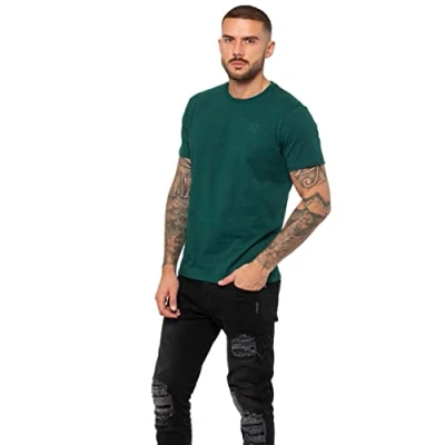 Image of 989Zé ENZO Mens Regular Fit T Shirt Plain Cotton Tee Crew Neck Top Short Sleeve Casual Tshirt EZTS603 Green M