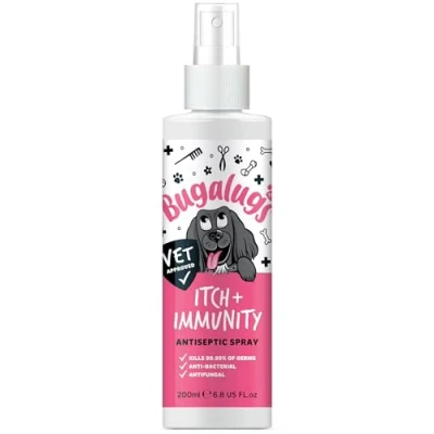 Image of BUGALUGS Itch &amp; Immunity Antiseptic Spray skin Ear Disinfection, kills bacteria stops itching, Veterinary grade protection, Non irritating, for Dogs Cats