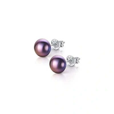 Image of Amberta Women&#039;s 925 Sterling Silver Freshwater Pearl Stud Earrings: 6 to 7 mm Dark