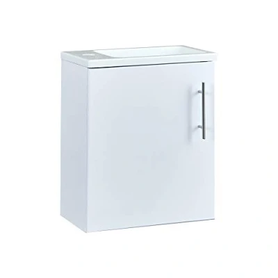 Image of Milano Lurus 400mm Compact Wall Hung Bathroom Cloakroom Vanity Unit with Slimline Basin White