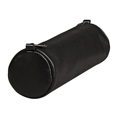 Image of Clairefontaine Ref 77016C Age Bag Medium Leather Round Pencil Case 21 x 6cm, Genuine Lambskin Leather, Vegetable Tanned Dye, Metal Zipper Black