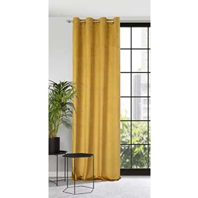 Image of Eurofirany Velvet Curtain with Eyelets Balcony Door Patterned Look 1 Piece Wavy Pattern Plain Fluffy Living Room Bedroom Lounge 140 x 250 cm 3D Texture Honey,