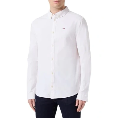 Image of Tommy Jeans Men&#039;s TJM Slim Long Sleeve Shirt, Beige (Ancient White), 3XL